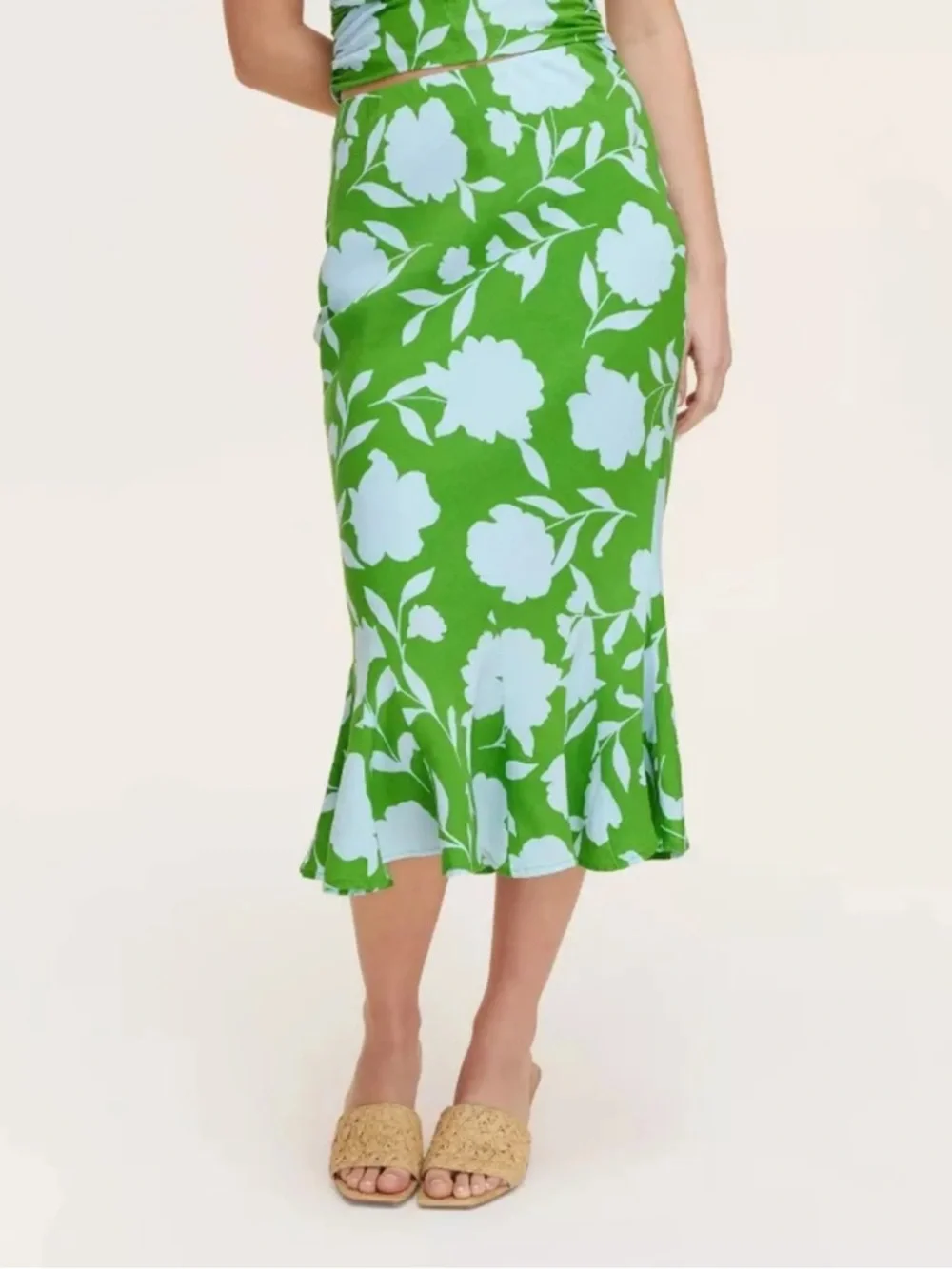 kate spade Green Midi Skirt with White Floral Print